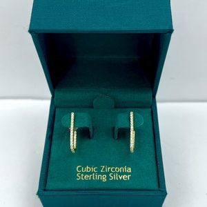 NANETTE LEPORE, STERLING SILVER WITH CUBIC ZIRCONIA HOOP EARRINGS, GOLD COLOR